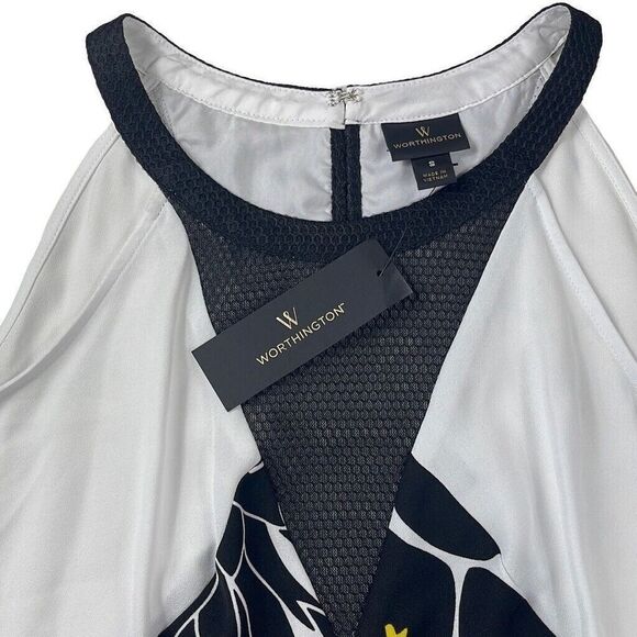 Worthington Shirt High Neck Sleeveless Women's Halter Pineapple Print Black Smal - Picture 4 of 8
